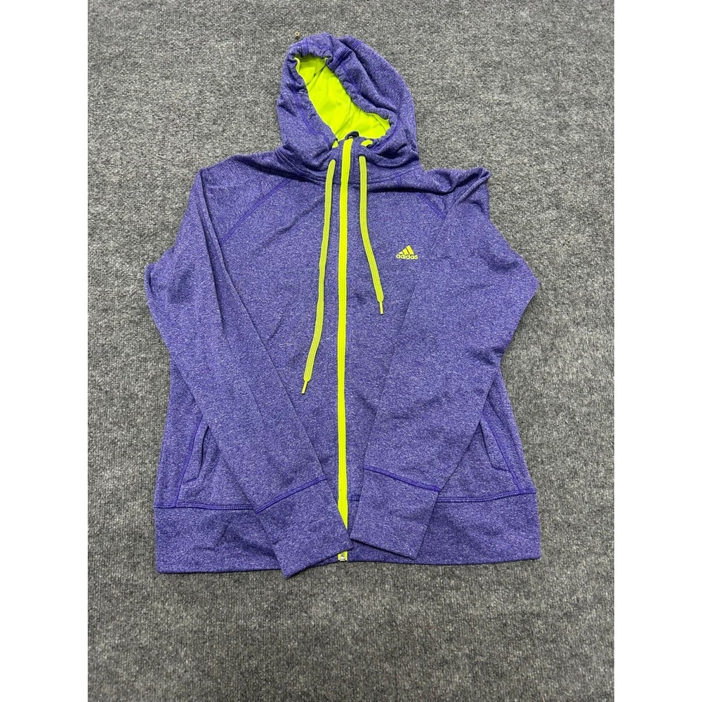 Adidas Hoodie Womens XL Purple Neon Yellow Ultimate Full Zip Athletic Fleece